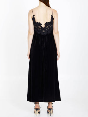 ZIMMERMANN Sensory Velvet Slip Dress in Black with Embroidered Bodice