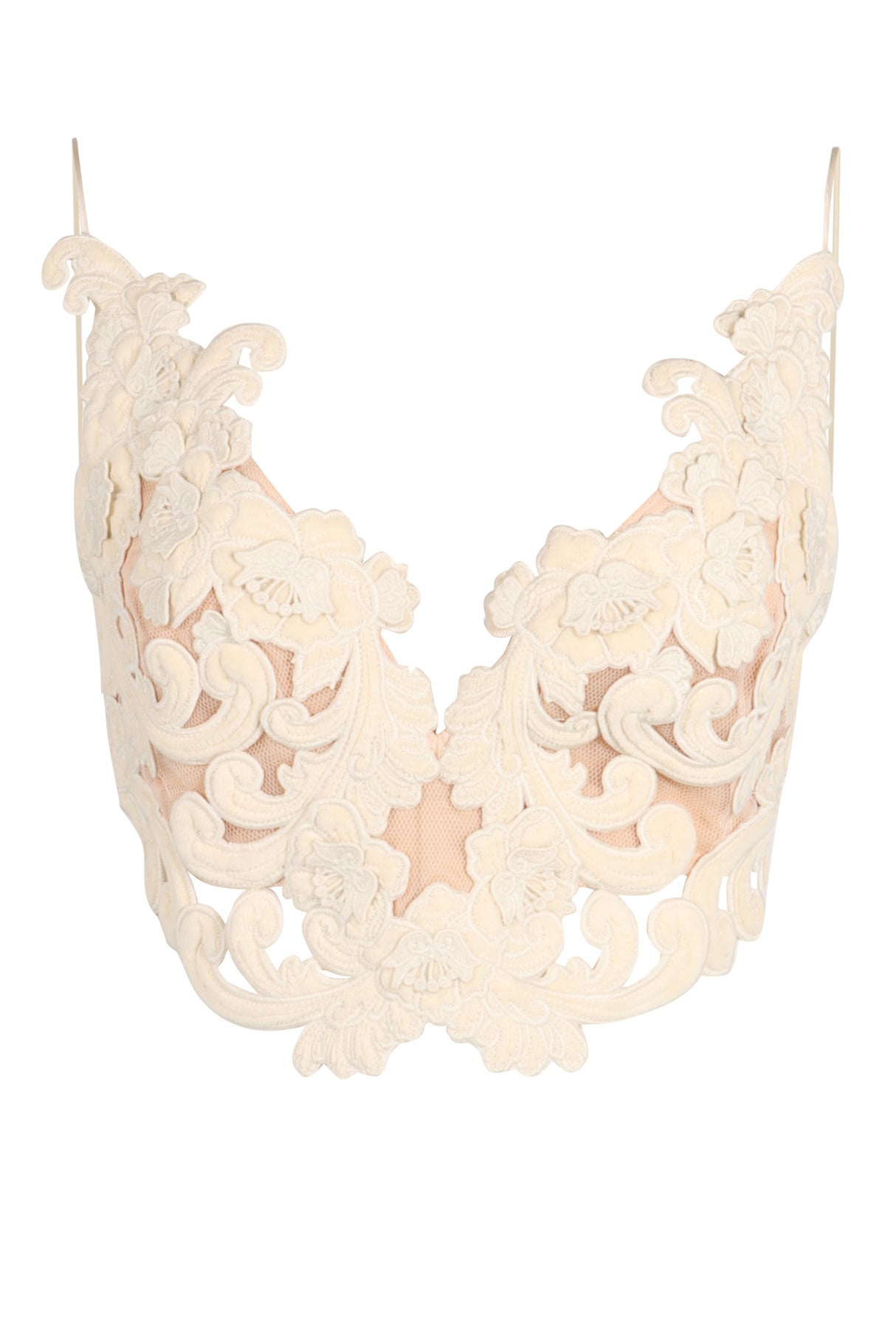 ZIMMERMANN Floral Lace Cropped Top | V-Neckline, Spaghetti Straps, Exposed Zipper | FW23 Collection
