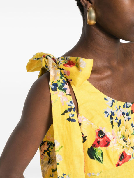ZIMMERMANN Yellow Floral Print Asymmetrical Midi Dress for Women
