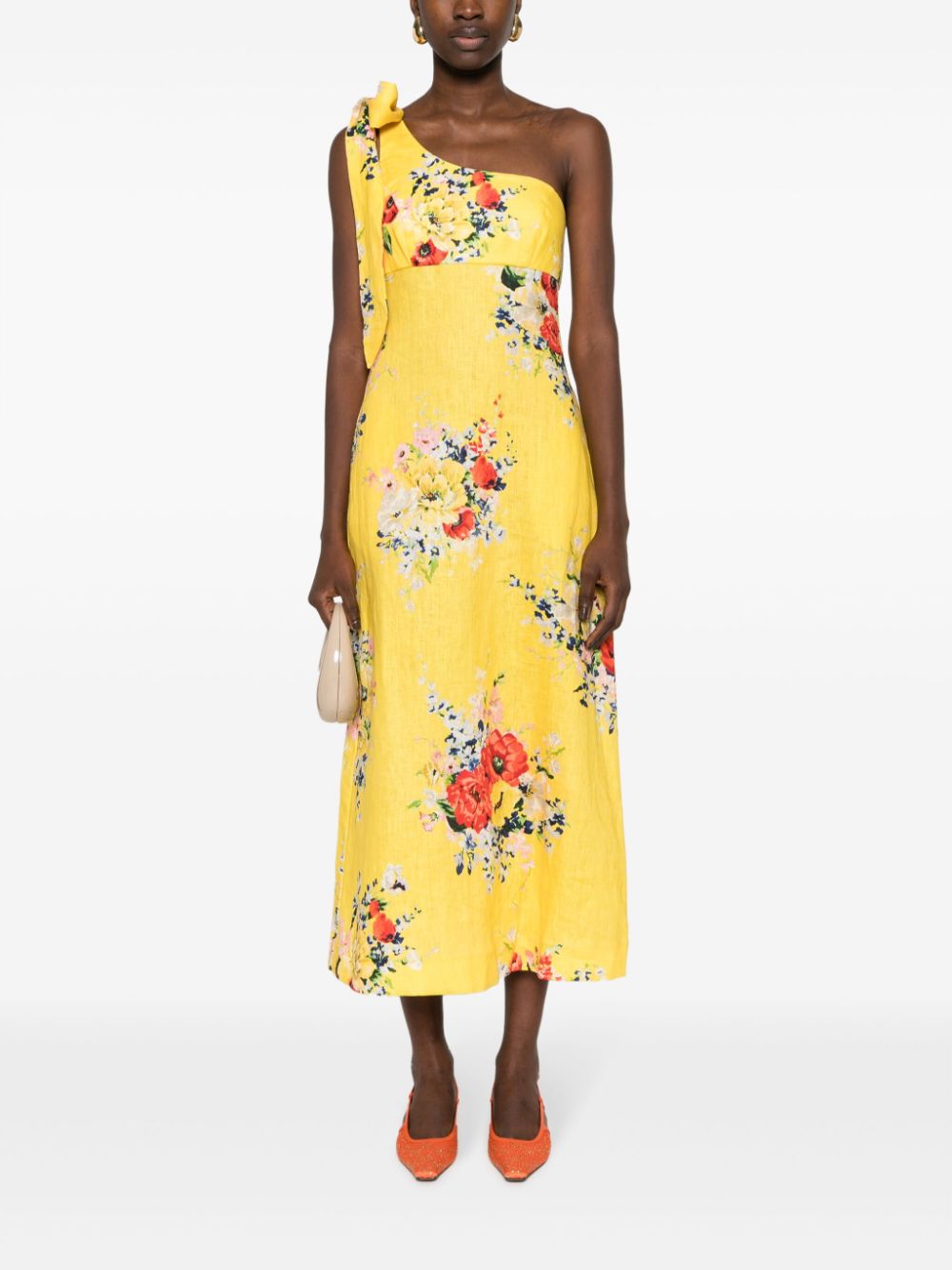 ZIMMERMANN Yellow Floral Print Asymmetrical Midi Dress for Women