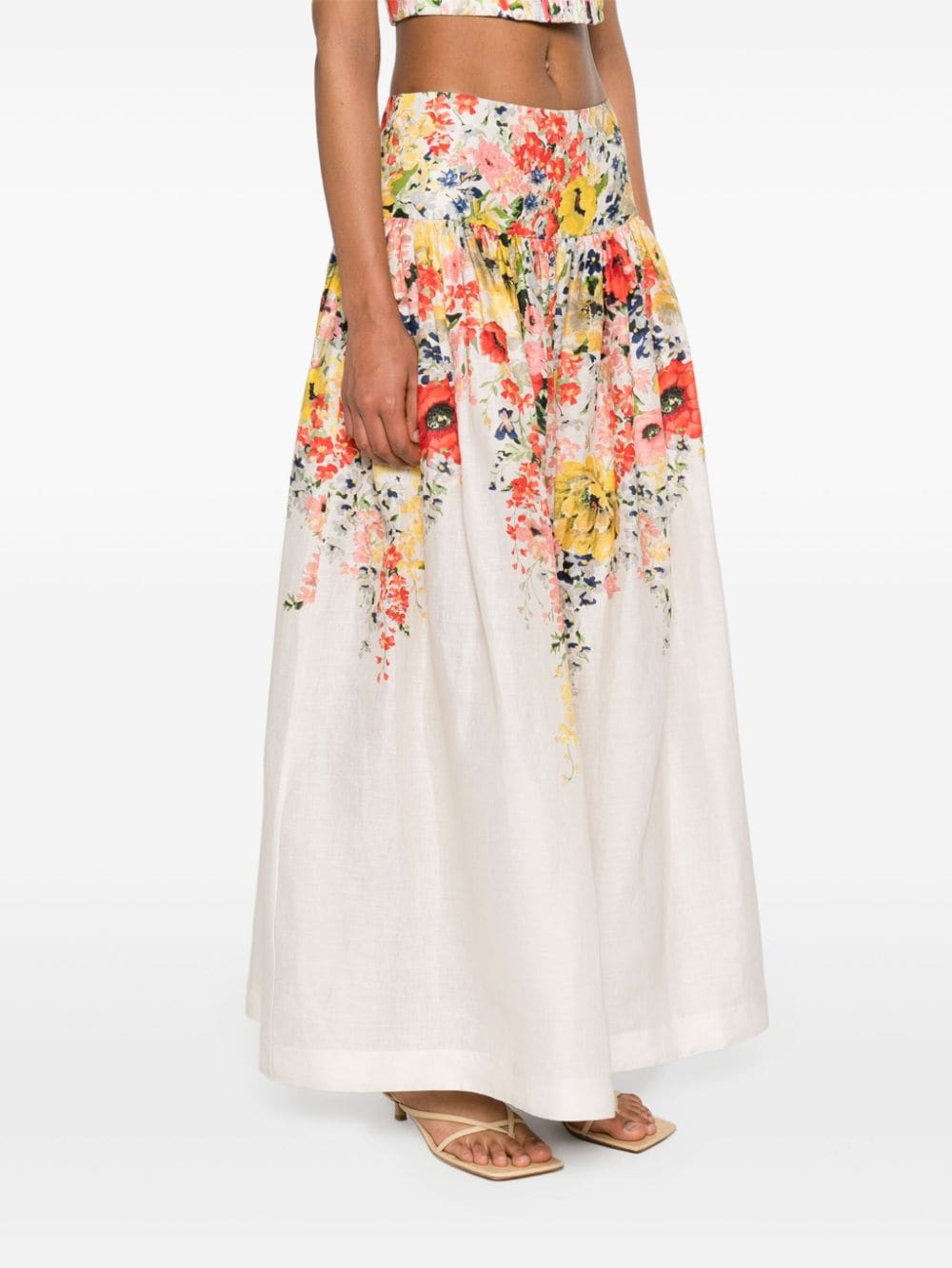 Váy Linen Họa Tiết Hoa Thêu cho Nữ Màu Kem - Kiểu Dáng Dài Vừa Phù Hợp Mùa Xuân Hè 24