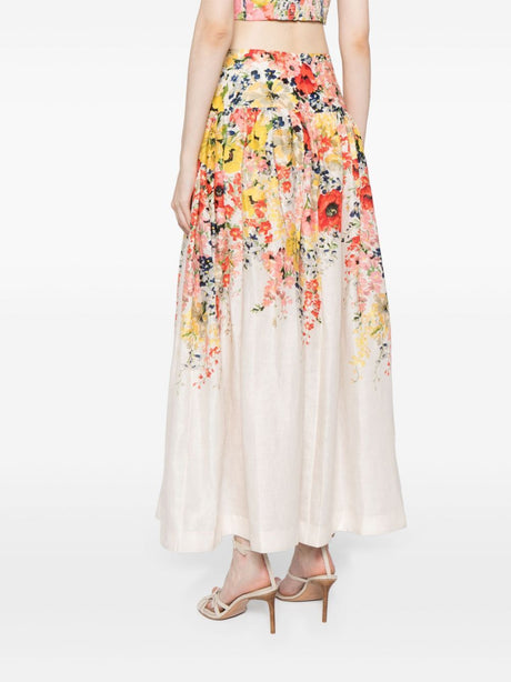 Floral Print Linen Skirt for Women