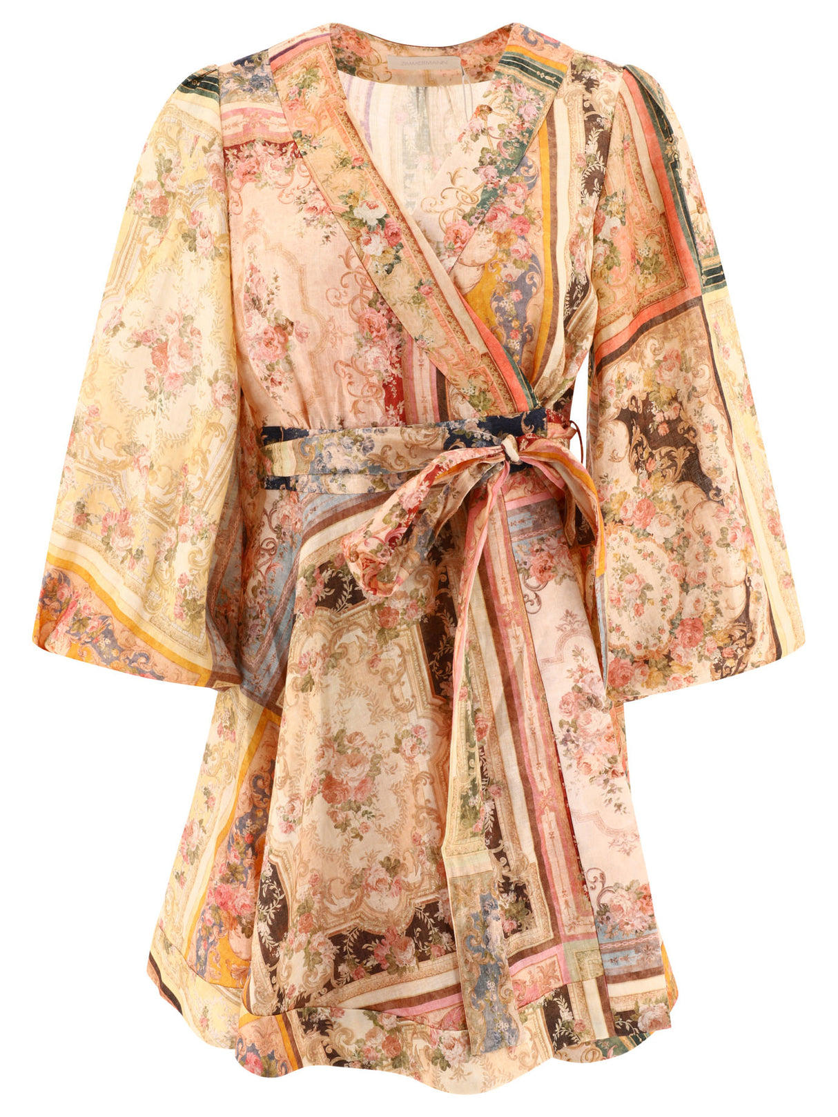 米色纱裙 搭配对比色边口袋和绑带腰带 -女士服装
