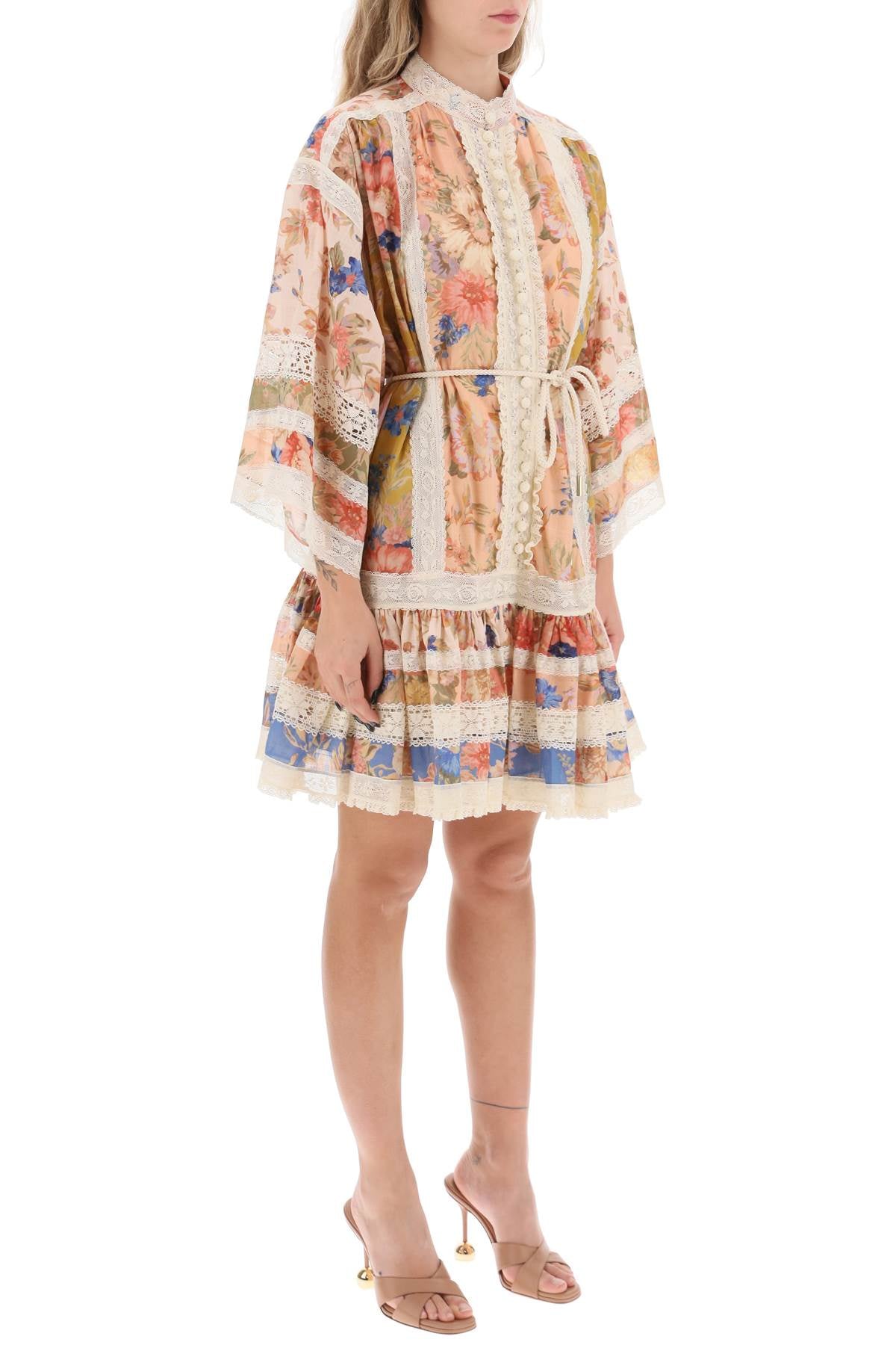 ZIMMERMANN Floral Print Cotton Mini Dress with Lace Trims for Women