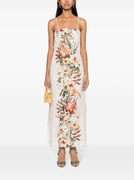 ZIMMERMANN Floral Print Linen Pencil Dress - Ivory White Ankle-Length Dress for Women