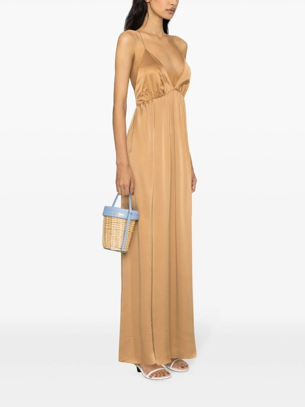Sensory Brown Gathered Silk Maxi Dress - SS24 Collection