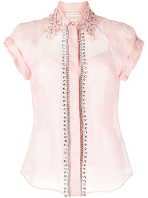 ZIMMERMANN Opulent Diamante Blouse for Women - Blush Pink