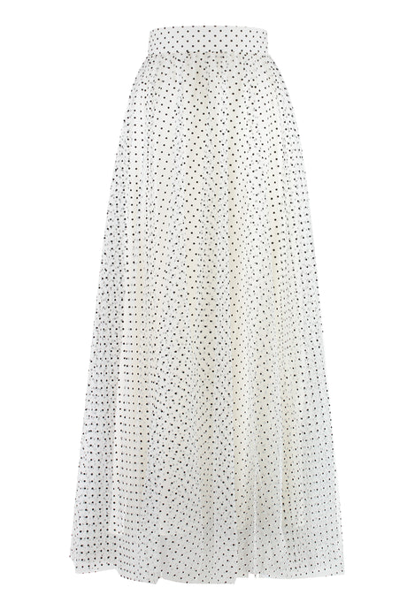 White Polka-Dot Tulle Skirt with Flared Hem for Women