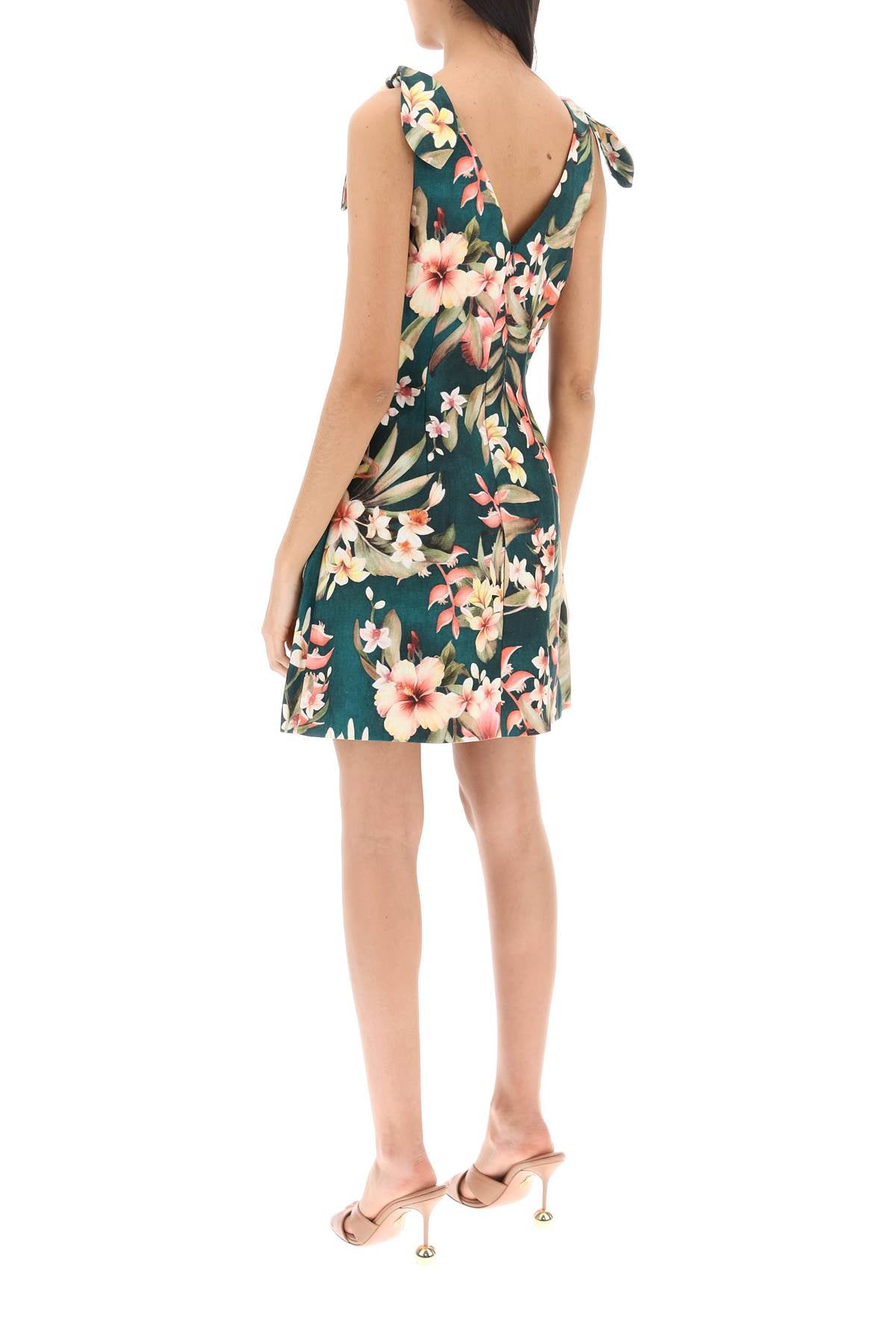 ZIMMERMANN Floral Print Linen Mini Dress - Green Multicolor for Women - SS24