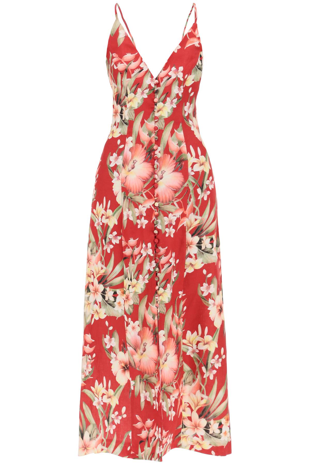 فستان بطراز سهرة ماكسي أحمر اللون بطبعات الورود للنساء