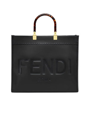 FENDI Feminine Black Leather Top-Handle Tote Bag for Women