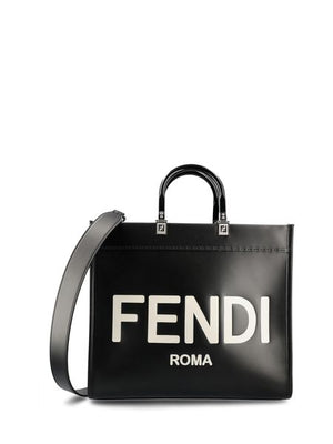 FENDI White Rice Calf Leather Medium Sunshine Tote for Women