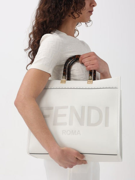 FENDI White Rice Calf Leather Medium Sunshine Tote for Women