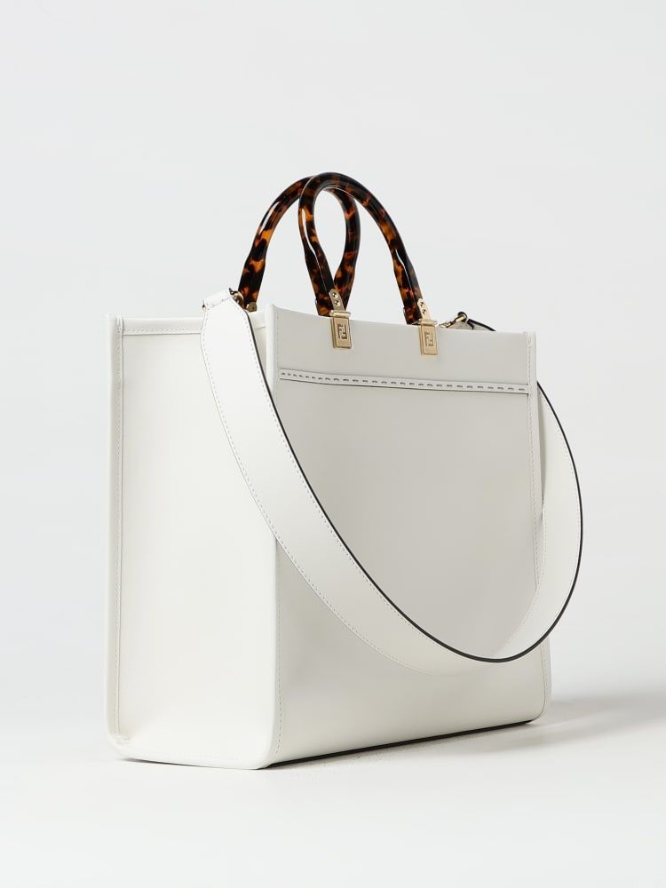 FENDI White Rice Calf Leather Medium Sunshine Tote for Women