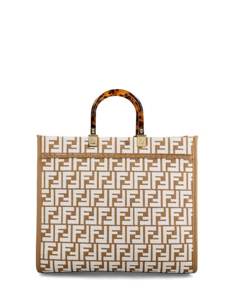 FENDI Sunshine Medium Raffia and Leather Tote - Tan