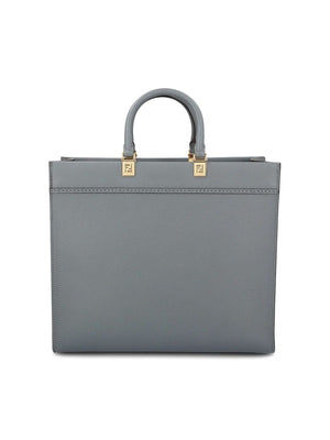 FENDI Navy Pebbled Calfskin Medium Tote with Gold-Tone Hardware and Suede Lining