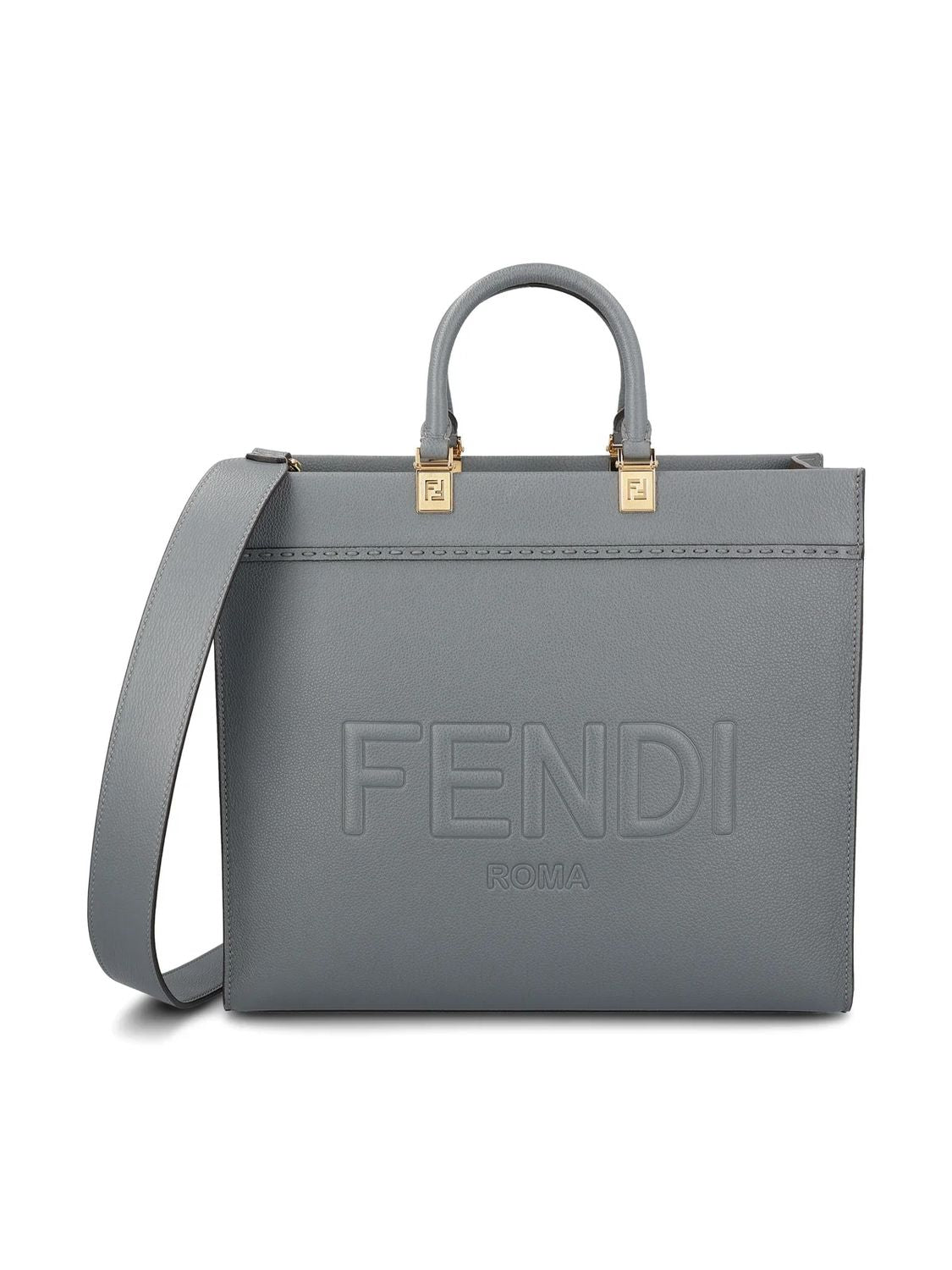 FENDI Elegant Medium Sunshine Gray Leather Tote with Top Handle for Women