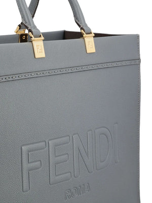 FENDI Navy Pebbled Calfskin Medium Tote with Gold-Tone Hardware and Suede Lining