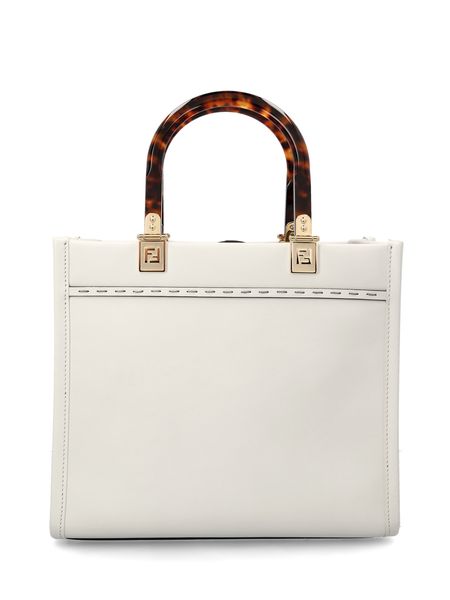 FENDI Chic White Rice Calf Leather Small Tote with Top Handle for Women, SS24