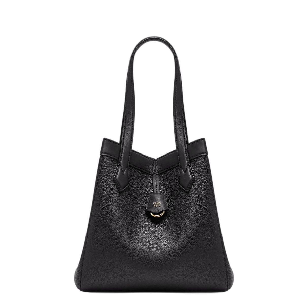 FENDI Convertible Black Pebbled Leather Tote Handbag for Women