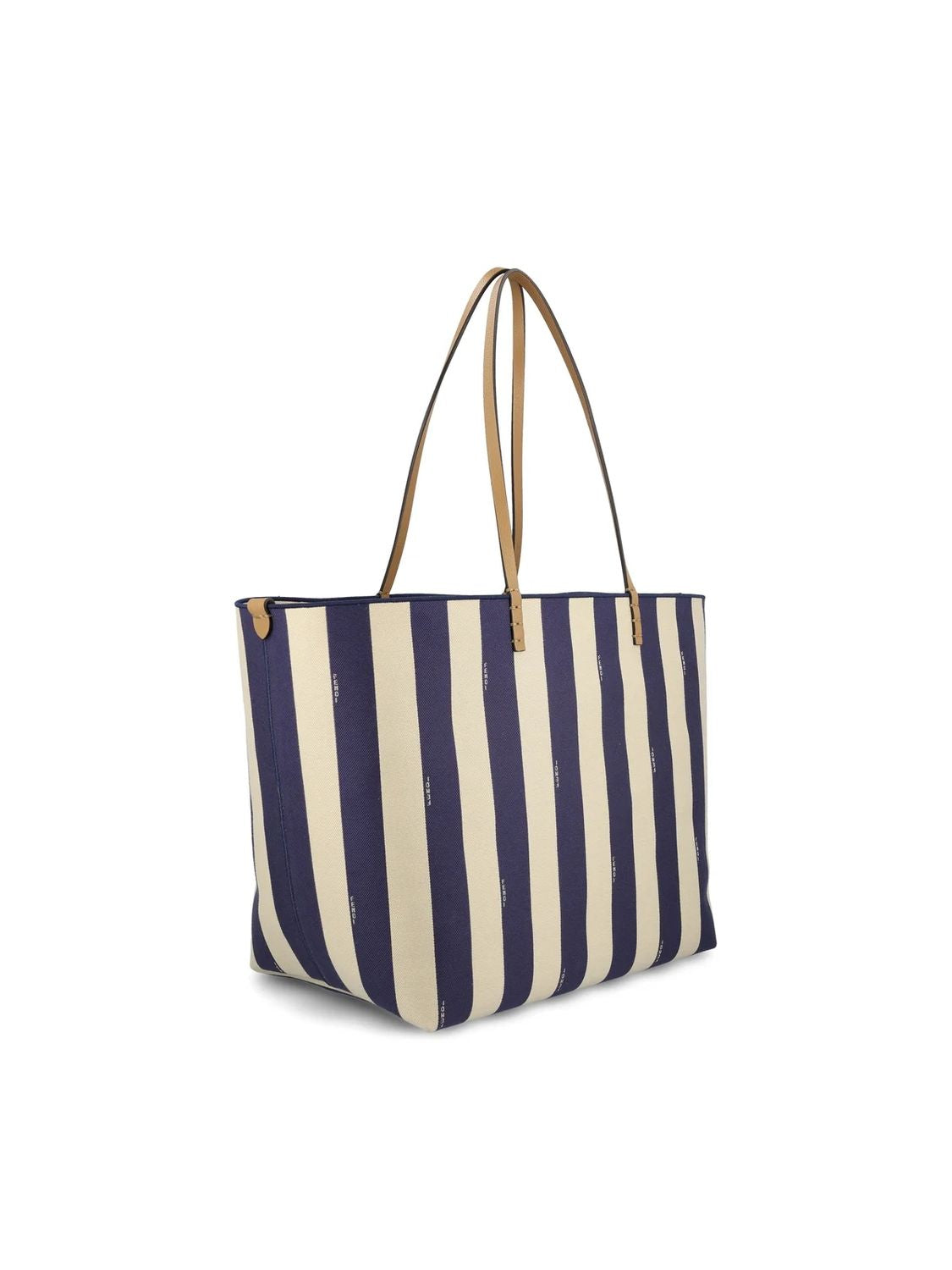 FENDI Reversible Large Striped Navy Jacquard Tote with Leather Accents and Gold-Tone Hardware