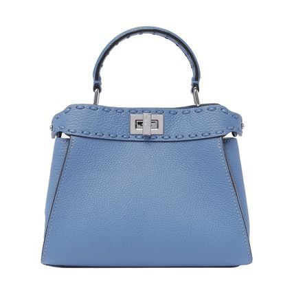 Light Blue Leather Handbag with Swivel Fastening and Macro Stitching