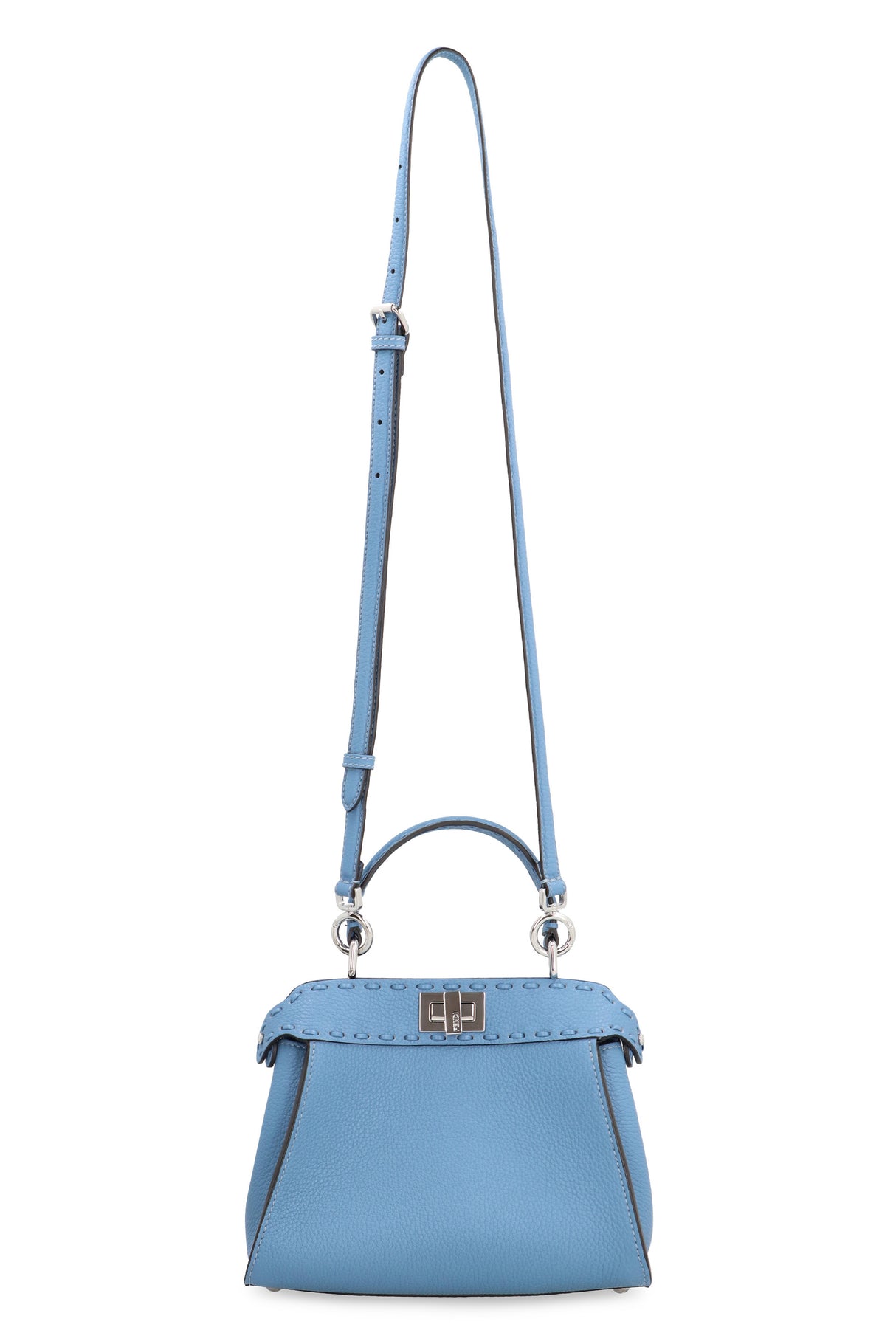 Light Blue Leather Mini Handbag with Handmade Stitching and Palladium-Coloured Hardware