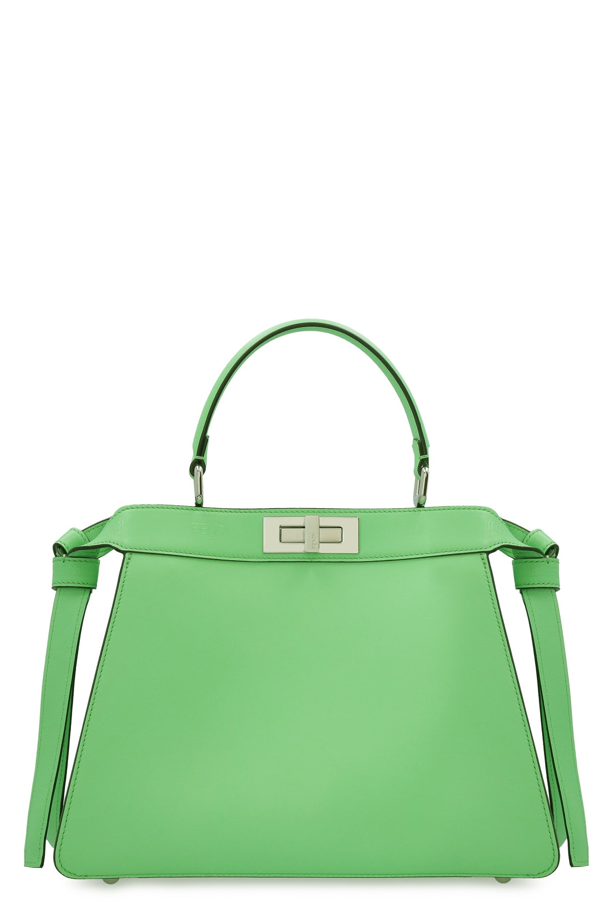 Green Leather Double Turn Lock Shoulder Bag for Women