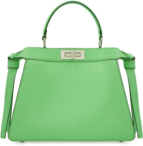 Green Leather Double Turn Lock Shoulder Bag for Women