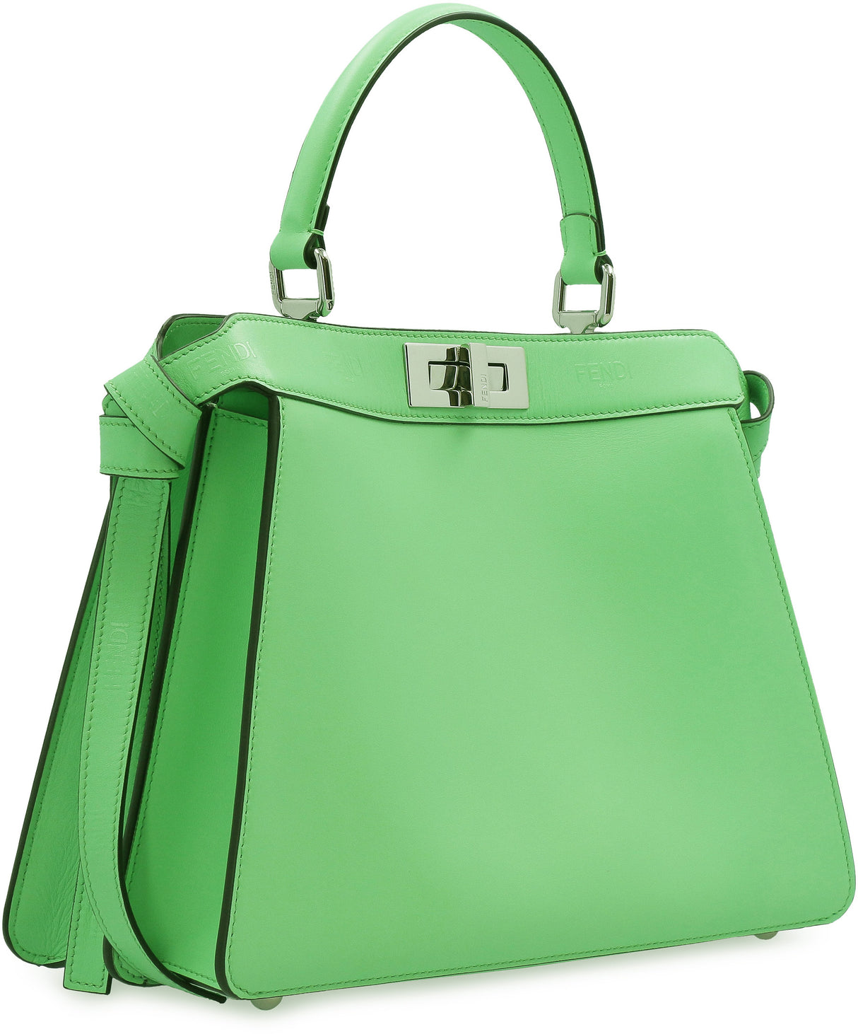 Green Leather Double Turn Lock Shoulder Bag for Women