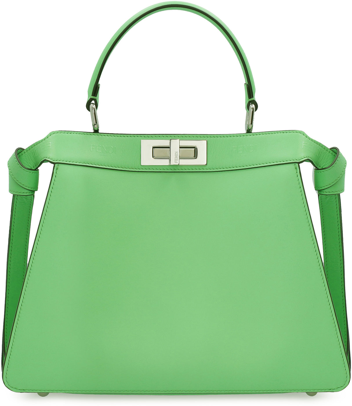 Green Leather Double Turn Lock Shoulder Bag for Women