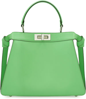 Green Leather Double Turn Lock Shoulder Bag for Women