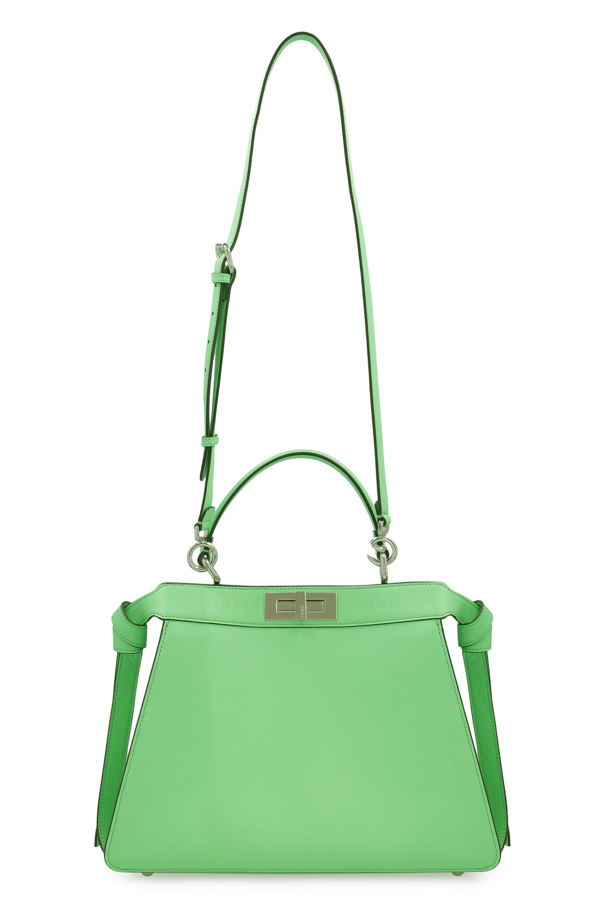 Green Leather Double Turn Lock Shoulder Bag for Women