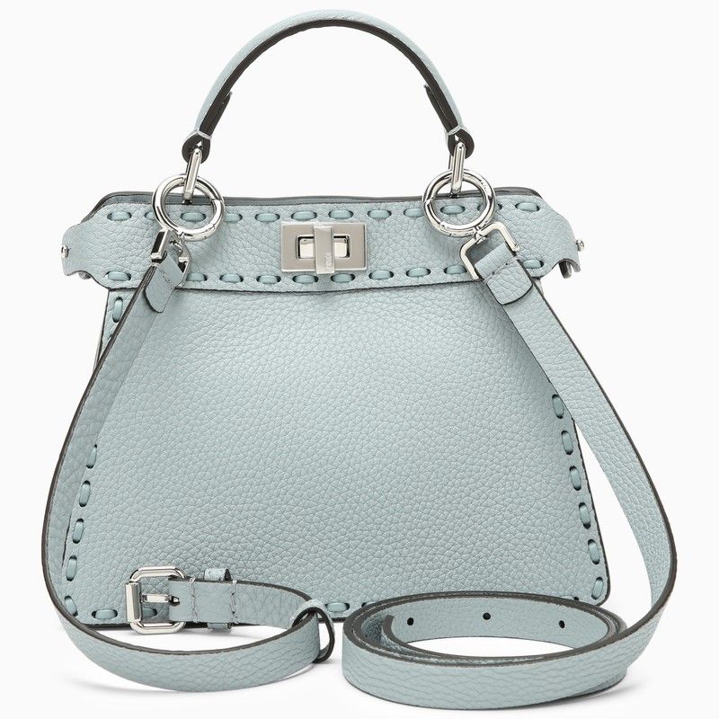 Light Blue Grained Leather Peekaboo Iseeu Small Handbag