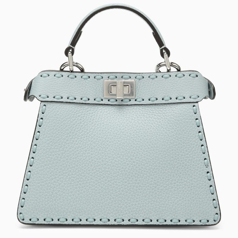 Light Blue Grained Leather Peekaboo Iseeu Small Handbag