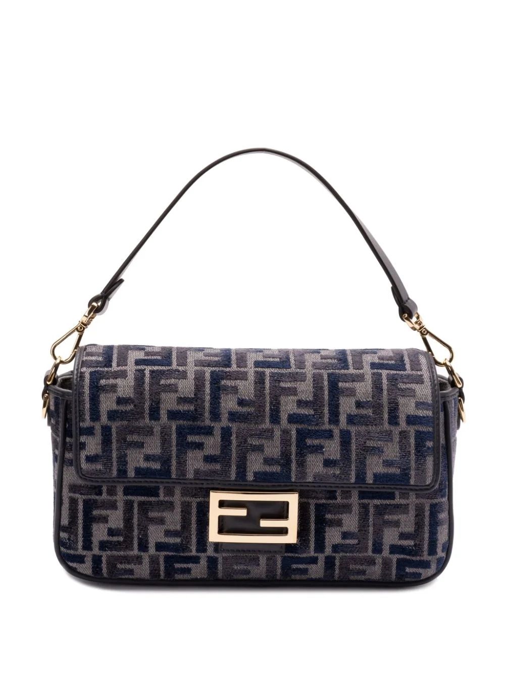 FENDI Dark Blue Chenille Medium Baguette Handbag