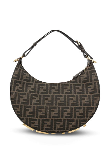 FENDI Women's Chic Brown Cotton Shoulder Hobo Handbag - Small