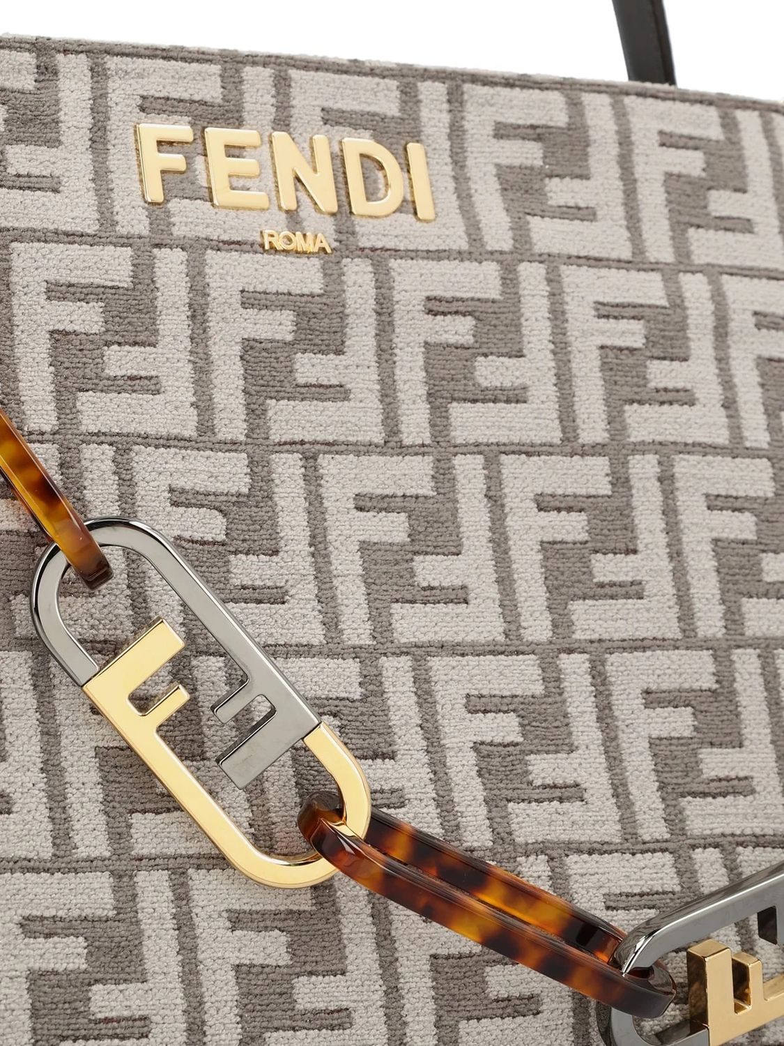 Fendi O系列缎面FF/VI托杆手提包 – 炭黑色和ASF色