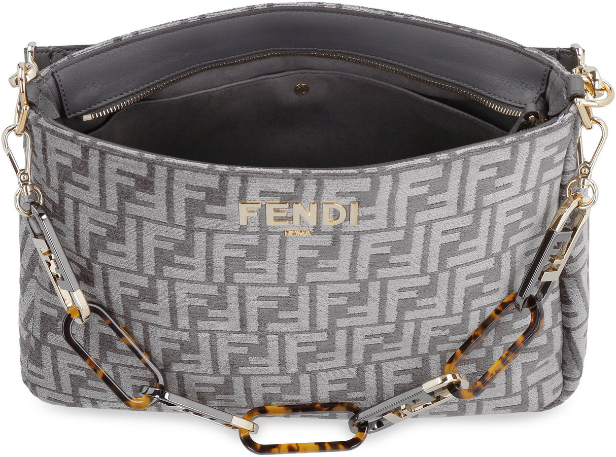 Fendi O系列缎面FF/VI托杆手提包 – 炭黑色和ASF色