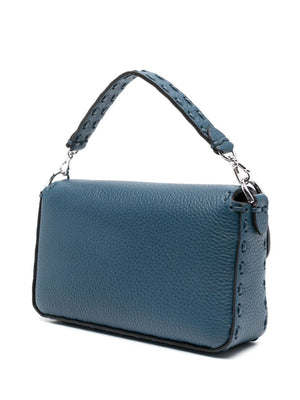 FENDI Mini Baguette Light Blue Leather Handbag with Stitch Detail and Convertible Straps