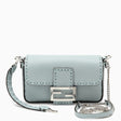 FENDI Mini Baguette Light Blue Leather Handbag with Stitch Detail and Convertible Straps