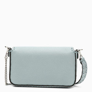 FENDI Mini Baguette Light Blue Leather Handbag with Stitch Detail and Convertible Straps