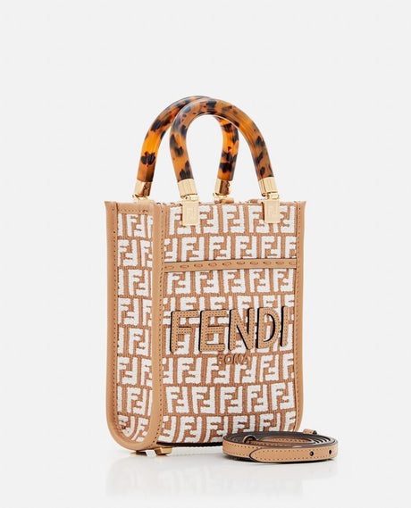 FENDI Chic Mini Sunshine Shopper Tote in Soft Raffia – Sunny Beige, 13x18x6.5 cm