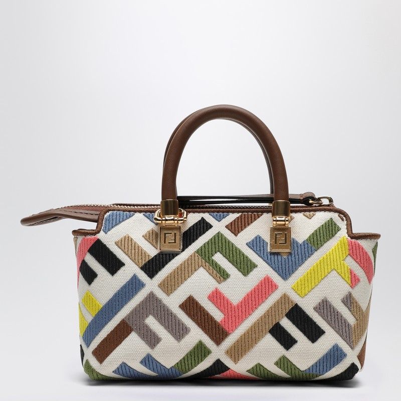 FENDI Mini Multicolored Embroidered Canvas Bowling Bag with Leather Accents and Gold-Tone Hardware