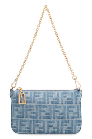 FENDI Denim Mini Baguette Handbag with Chain Handle, 20x13x3 cm