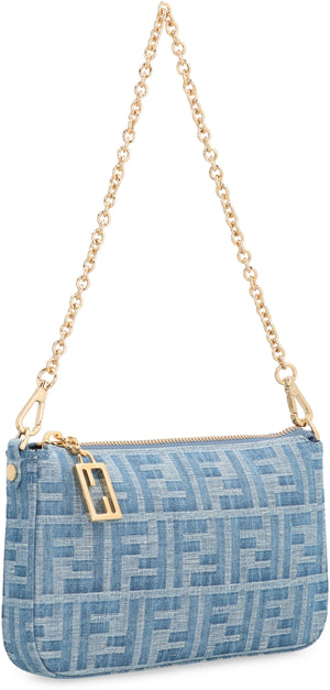 FENDI Denim Mini Baguette Handbag with Chain Handle, 20x13x3 cm