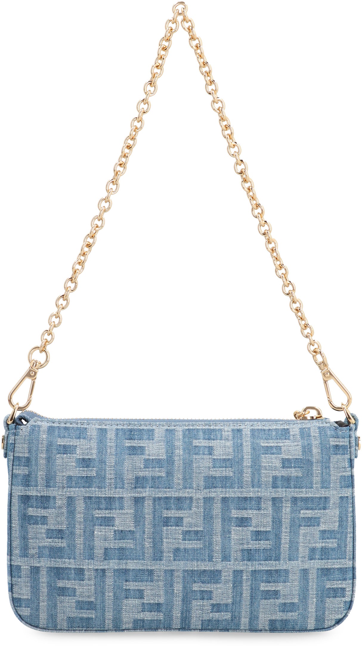 FENDI Denim Mini Baguette Handbag with Chain Handle, 20x13x3 cm