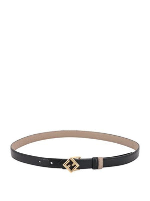 FENDI Reversible Black Leather Belt with Diamond Buckle for Women