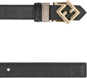 Reversible Leather Belt with Diamond Buckle