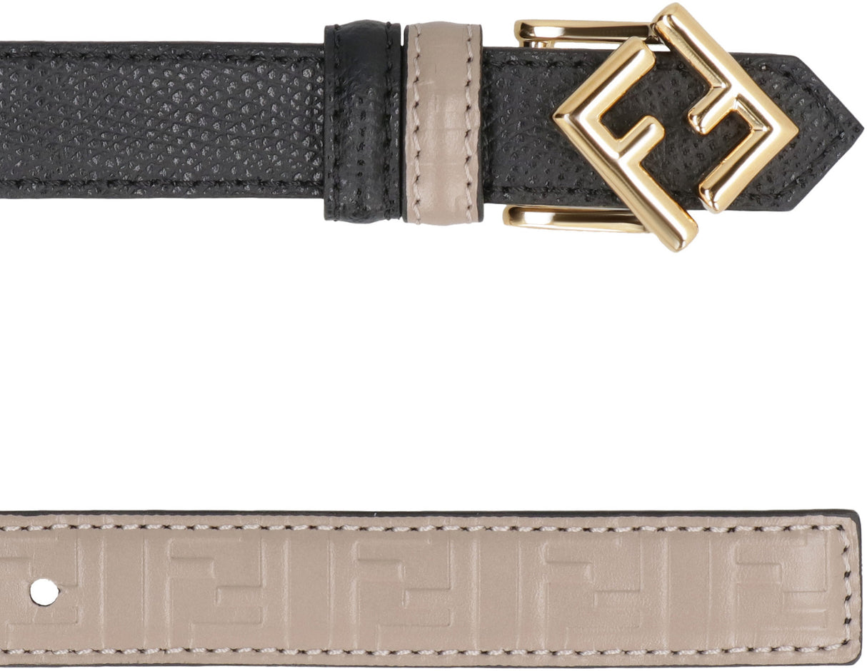 FENDI Reversible Black Leather Belt with Diamond Buckle for Women